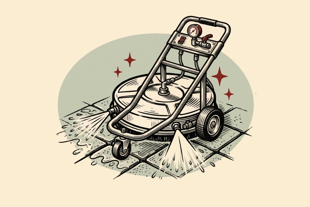 Pressure washer cleaning a concrete driveway